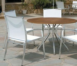 contemporary chair / with armrests / metal / garden