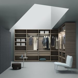 corner walk-in wardrobe / contemporary / wooden / with built-in light