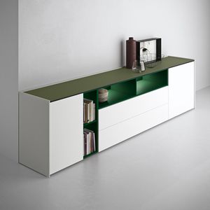 contemporary sideboard / lacquered wood / with shelf / green