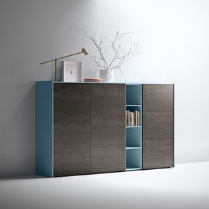 contemporary sideboard / ash / lacquered wood / with shelf