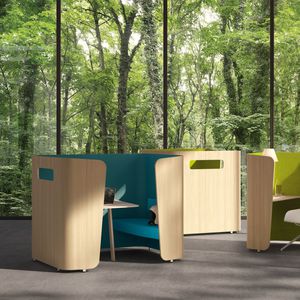 floor-mounted office divider / fabric / wooden / modular
