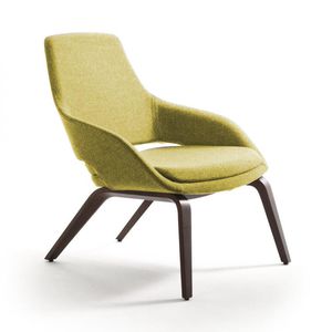 contemporary visitor armchair / fabric / leather / wooden