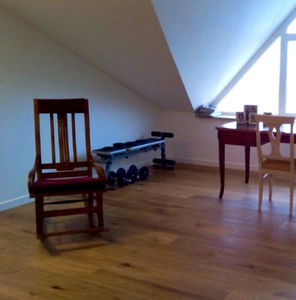 engineered parquet floor / floating / teak / varnished