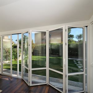 sliding and stacking patio door / folding / aluminum / double-glazed