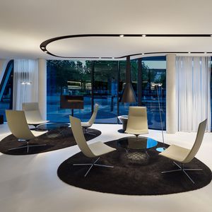 floor-standing lamp / contemporary / aluminum / glass