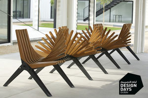 public bench / original design / wooden / galvanized steel