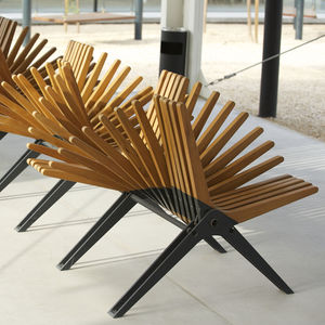 public bench / original design / wooden / galvanized steel