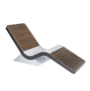 contemporary sun lounger / solid wood / galvanized steel / for public spaces