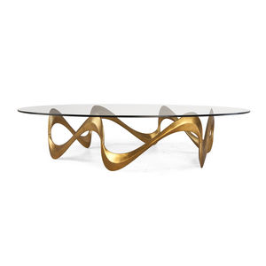 traditional coffee table / glass / cast aluminum / oval