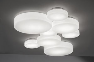 contemporary ceiling light / round / blown glass / metal