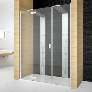 glass shower / for alcoves / with hinged door