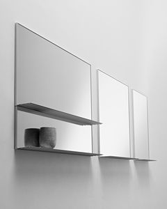 wall-mounted mirror / with shelf / contemporary / rectangular