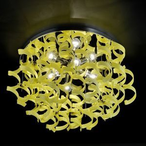 contemporary ceiling light / round / glass / metal