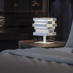 bedside table lamp / contemporary / painted aluminum / white