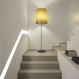 floor-standing lamp / contemporary / painted metal / linen