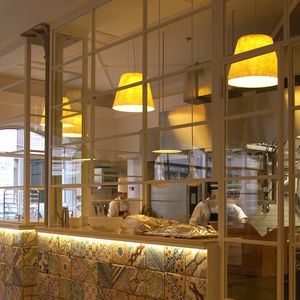 pendant lamp / contemporary / borosilicate glass / fiberglass