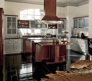 traditional kitchen / walnut / granite / island