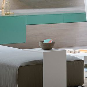 contemporary side table / lacquered wood / rectangular / white