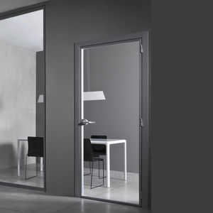 swing door / aluminum / tempered glass / interior