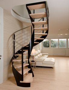 spiral staircase / steel frame / wooden steps / without risers