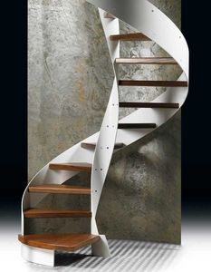 helical staircase / steel frame / wooden steps / lateral stringer