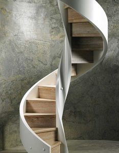 helical staircase / wooden frame / oak / lateral stringer