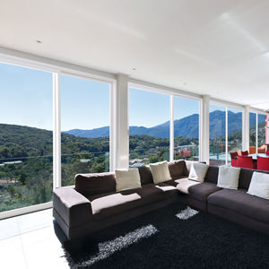 sliding patio door / aluminum / wooden / double-glazed