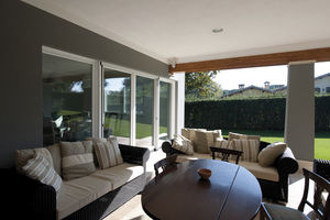 sliding patio door / wooden / aluminum / double-glazed