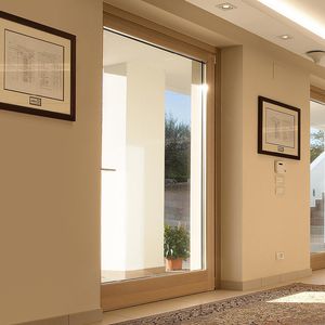 swing French door / wooden / aluminum / with integrated Venetian blinds
