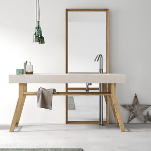 free-standing washbasin cabinet / oak / contemporary / with mirror