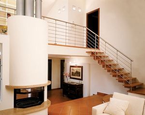 straight staircase / wooden frame / wooden steps / without risers