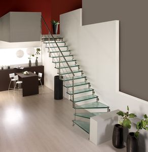 quarter-turn staircase / metal frame / glass steps / without risers
