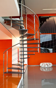 circular staircase / stainless steel frame / wooden steps / without risers
