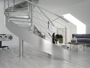 helical staircase / stainless steel frame / glass steps / without risers