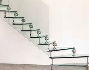 quarter-turn staircase / metal frame / glass steps / without risers