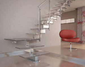 quarter-turn staircase / metal frame / glass steps / without risers