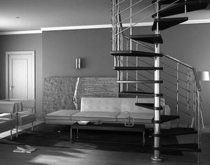 square spiral staircase / metal frame / wooden steps / without risers