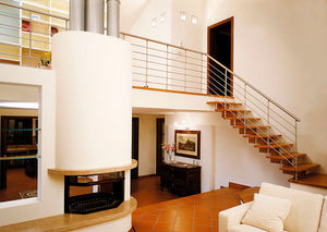 wooden railing / stainless steel / with bars / indoor
