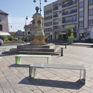 public bench / contemporary / galvanized steel / with integrated planter