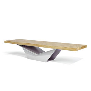 public bench / contemporary / wooden / galvanized steel