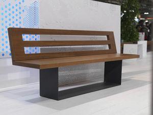public bench / contemporary / exotic wood / galvanized steel