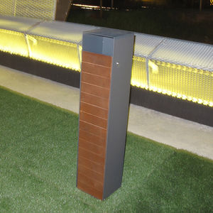 public trash can / galvanized steel / wooden / contemporary
