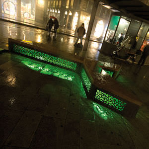 public bench / contemporary / exotic wood / galvanized steel