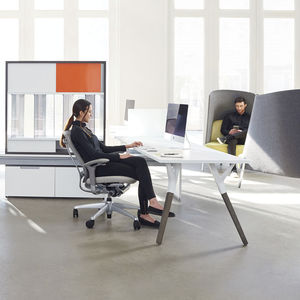 contemporary work table / wood veneer / metal / rectangular