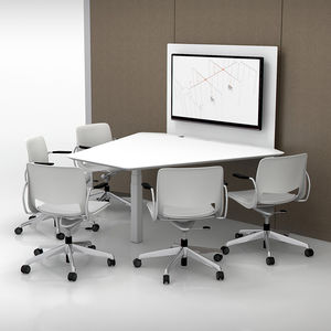 contemporary boardroom table / wooden / metal / trapezoidal