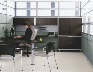 contemporary visitor chair / with armrests / upholstered / stackable