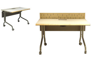 contemporary table / wooden / for public buildings / on casters