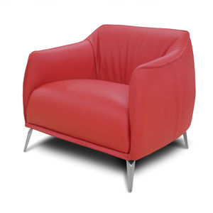 contemporary armchair / fabric / leather / beige