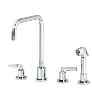 free-standing double-handle mixer tap / chromed metal / kitchen / 4-hole