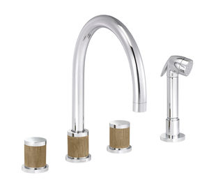 chrome double-handle mixer tap / kitchen / 4-hole / with pull-out spray